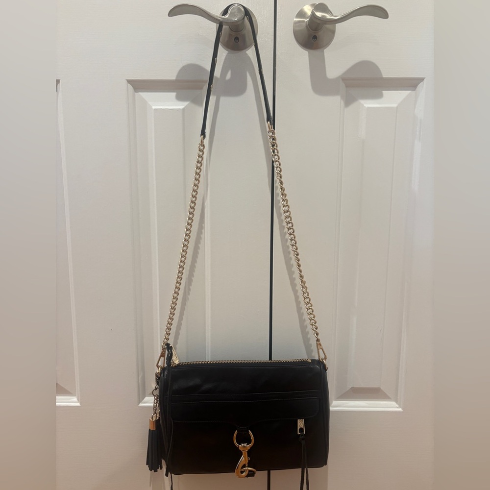 Rebecca Minkoff Black and Gold Crossbody Bag with Chain Strap